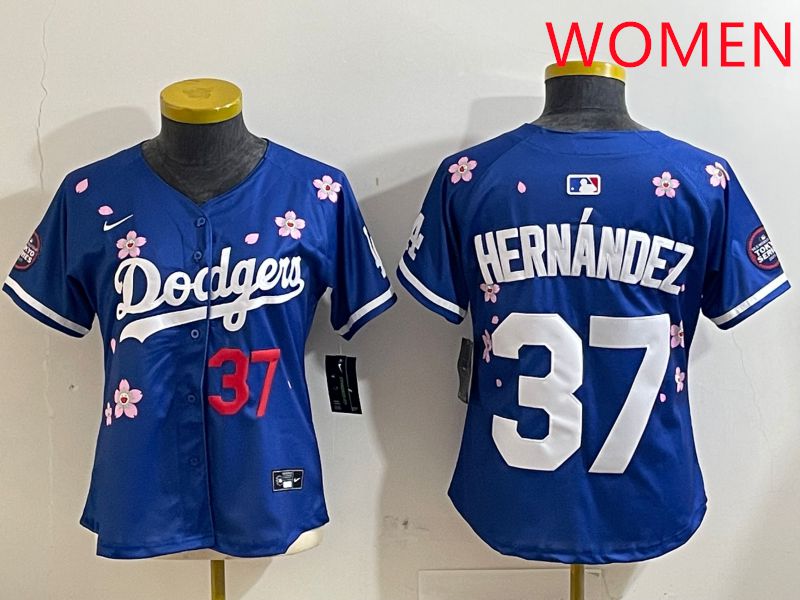 Women Los Angeles Dodgers #37 Hernandez Blue Sakura Edition 2025 Nike MLB Jersey style 2->women mlb jersey->Women Jersey